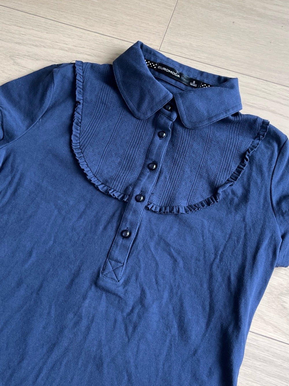 Navy Ruffle-Collar Polo Top - Picture 2 of 4